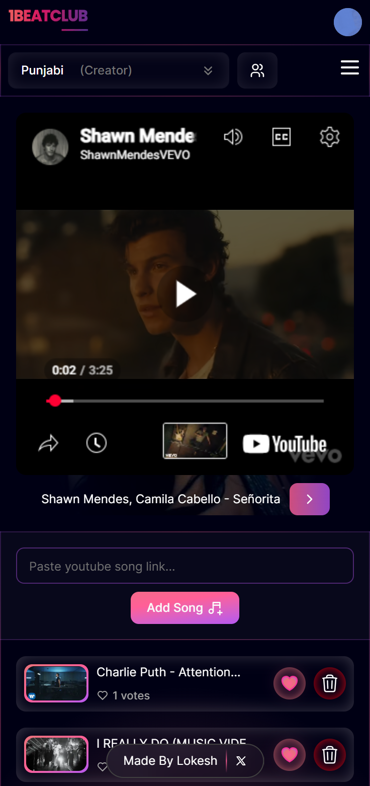1Beatclub's dashboard